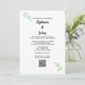 Sage Green Leaf Black Script QR Code Hochzeit Einladung (Stehend Vorderseite)