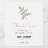 Sage Green Leaf, Coral Accent Wedding Vielen Dank Weinetikett (Einzelnes Label)