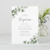 Sage Green Leaf Moderne Junge oder Mädchen Taufe Einladung (Stehend Vorderseite)