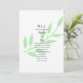 Sage Green Leaf Monogram Minimal Wedding 2024 Einladung (Stehend Vorderseite)