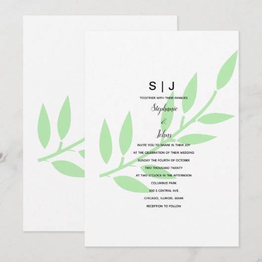Sage Green Leaf Monogram Minimal Wedding 2024 Einladung (Vorne/Hinten)