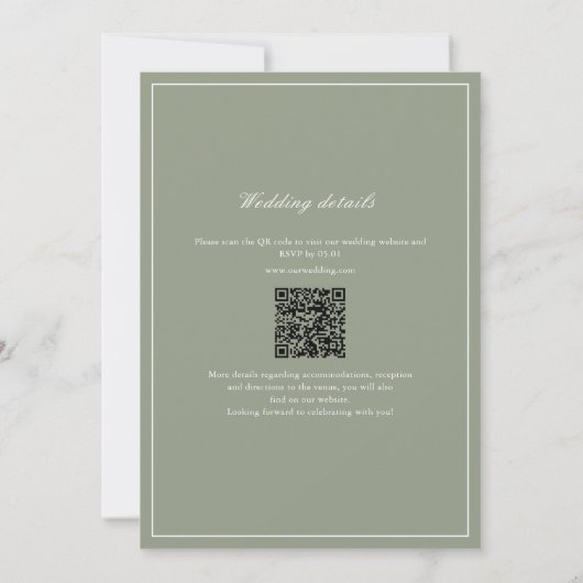 Sage Green Leaf Monogram QR Code Hochzeit Einladung (Rückseite)