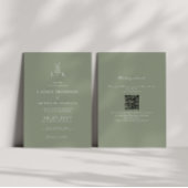 Sage Green Leaf Monogram QR Code Hochzeit Einladung