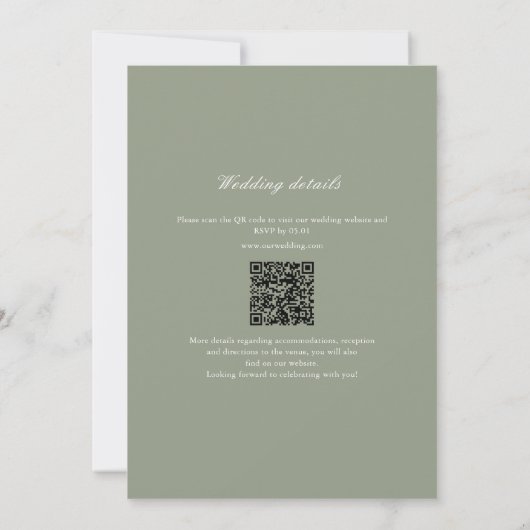 Sage Green Leaf Monogram QR Code Hochzeit Einladung (Rückseite)