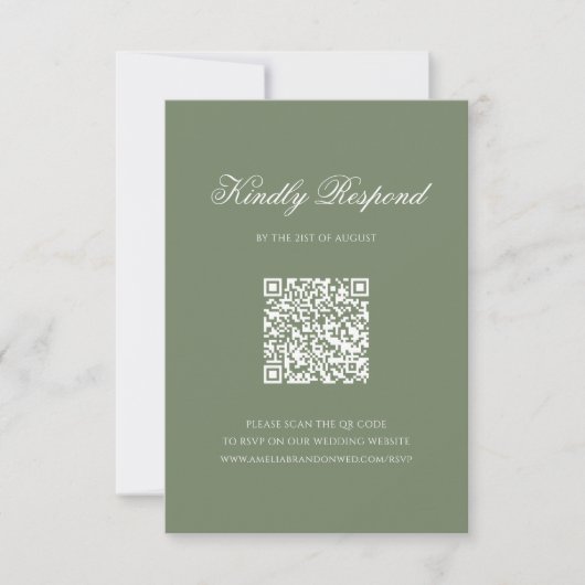 Sage Green Leaf Monogram Wappen QR Code Hochzeiten RSVP Karte (Vorderseite)