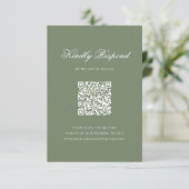 Sage Green Leaf Monogram Wappen QR Code Hochzeiten RSVP Karte (Stehend Vorderseite)