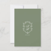 Sage Green Leaf Monogram Wappen QR Code Hochzeiten RSVP Karte (Rückseite)