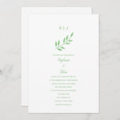 Sage Green Leaf Monogramme Name Custom Boho Weddin Einladung (Vorne/Hinten)