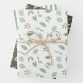 Sage Green Leaf Muster | Muster der Streifen Geschenkpapier Set (Beispiel)