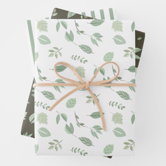 Sage Green Leaf Muster | Muster der Streifen Geschenkpapier Set (Beispiel)