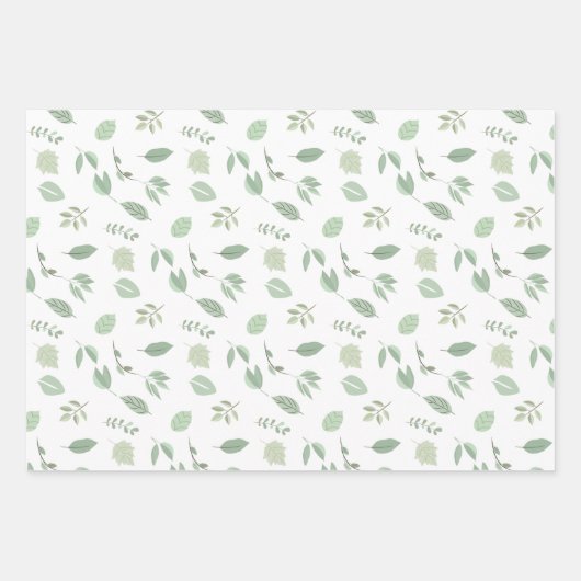 Sage Green Leaf Muster | Muster der Streifen Geschenkpapier Set (Vorderseite)