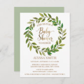 Sage Green Leaf Wreath White Gold Baby Dusche Einladung (Vorne/Hinten)