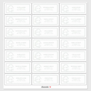 Sage Green Leafy Wappen Monogram Guest Address Aufkleber