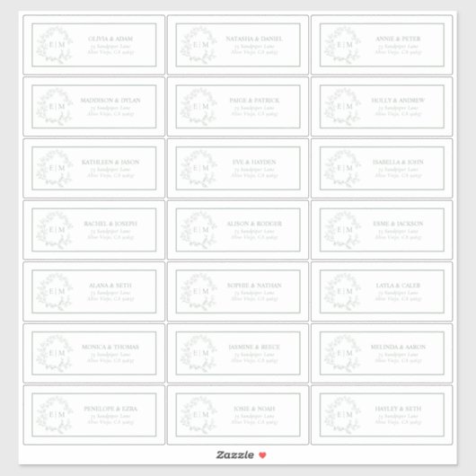 Sage Green Leafy Wappen Monogram Guest Address Aufkleber (Blatt)