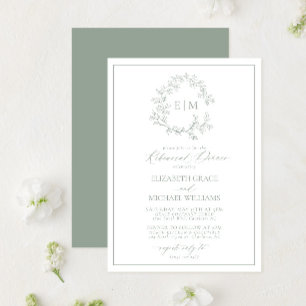Sage Green Leafy Wappen Monogram Probe Dinner Einladung