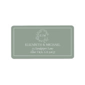 Sage Green Leafy Wappen Monogram Wedding Address L Adressaufkleber (Vorne)