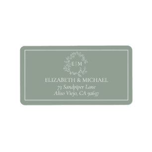 Sage Green Leafy Wappen Monogram Wedding Address L Adressaufkleber