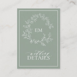 Sage Green Leafy Wappen Monogram Wedding Begleitkarte