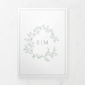 Sage Green Leafy Wappen Monogram Wedding Dreifach Gefaltete Einladung (Cover)