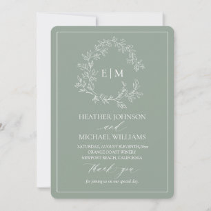 Sage Green Leafy Wappen Monogram Wedding Program Einladung