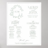 Sage Green Leafy Wappen Monogram Wedding Program Poster (Vorne)