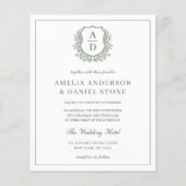 Sage Green Leafy Wappen Monogram Wedding QR Code (Vorderseite)