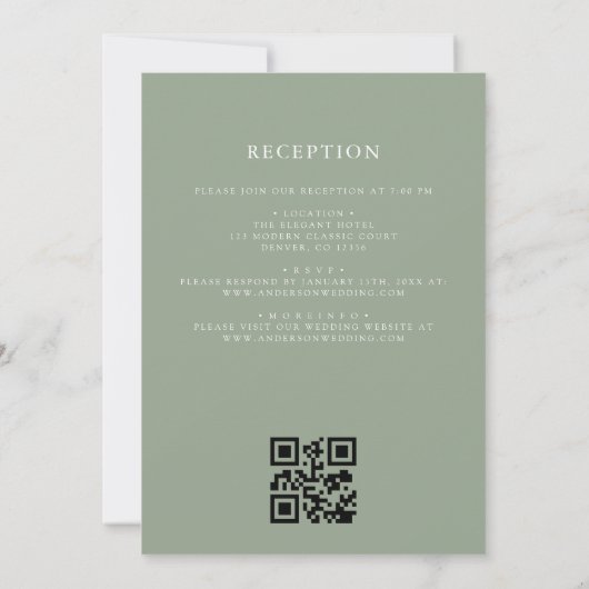 Sage Green Leafy Wappen Monogram Wedding QR Code Einladung (Rückseite)