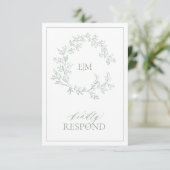 Sage Green Leafy Wappen Monogram Wedding RSVP Card (Stehend Vorderseite)