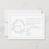 Sage Green Leafy Wappen Monogram Wedding RSVP Card Karte (Rückseite)