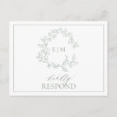 Sage Green Leafy Wappen Monogram Wedding RSVP Invi Einladungspostkarte (Vorderseite)