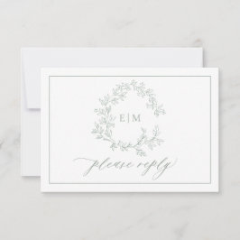 Sage Green Leafy Wappen Monogram Wedding RSVP Karte