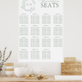 Sage Green Leafy Wappen Monogram Wedding Seating S Poster (Küche)