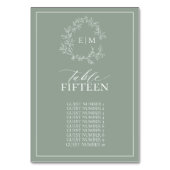 Sage Green Leafy Wappen Monogram Wedding Table Num Tischnummer (Rückseite)