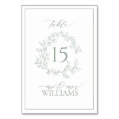 Sage Green Leafy Wappen Monogram Wedding Tischnummer (Rückseite)