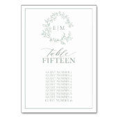 Sage Green Leafy Wappen Monogram Wedding Tischnummer (Vorderseite)