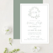 Sage Green Leafy Wappen Monogram Welcome Party Einladung