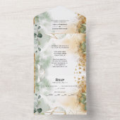 Sage Green Leaves and Gold Dust Wedding | All In One Einladung (Innen Boden)