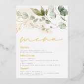 Sage Green Leaves Wedding Gold Foil Menu Folieneinladung (Vorderseite)