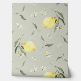 Sage Green Lemon Fruchtmuster Tapete