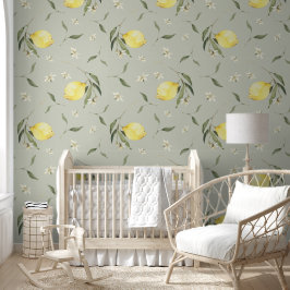 Sage Green Lemon Fruchtmuster Tapete