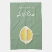 Sage Green & Lemon Script Cooking Individuelle Nam Geschirrtuch (Vertikal)