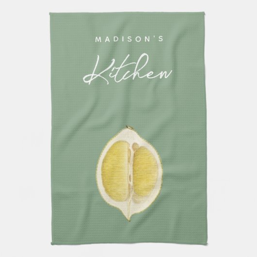 Sage Green & Lemon Script Cooking Individuelle Nam Geschirrtuch (Vertikal)