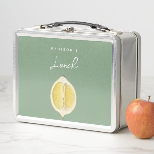 Sage Green & Lemon Script Cooking Individuelle Nam Metall Brotdose (Beispiel)