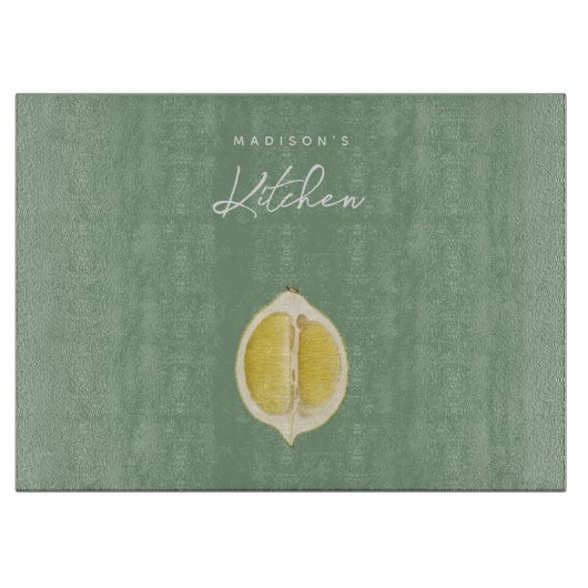 Sage Green & Lemon Script Cooking Individuelle Nam Schneidebrett (Vorderseite)