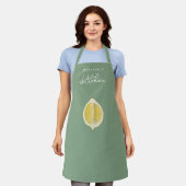 Sage Green & Lemon Script Kochen Küche Schürze (Getragen)