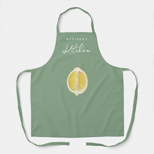 Sage Green & Lemon Script Kochen Küche Schürze (Vorderseite)