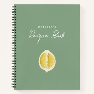 Sage Green & Lemon Script Kochkunst Rezept Notizblock