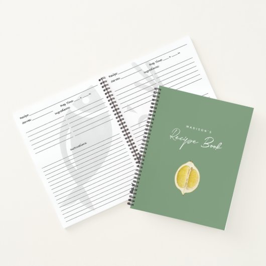 Sage Green & Lemon Script Kochkunst Rezept Notizblock (Innenseite)