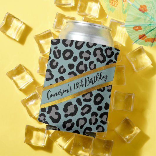 Sage Green Leopard Girly Cheetah Personalisiert Na Dosenkühler (In Situ Sommer)