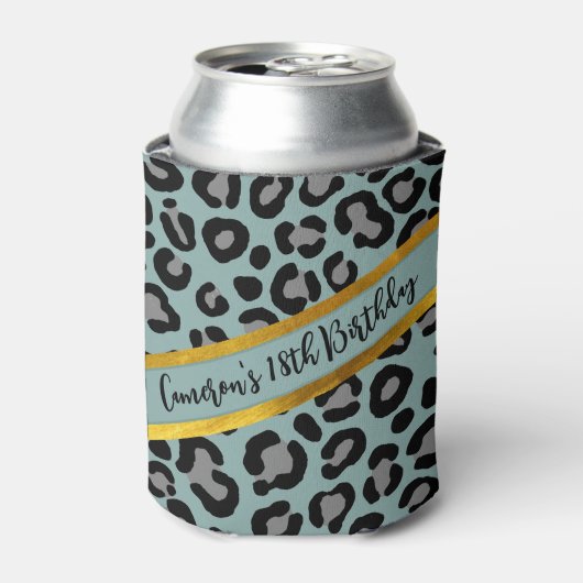 Sage Green Leopard Girly Cheetah Personalisiert Na Dosenkühler (Kanne Vorderseite)